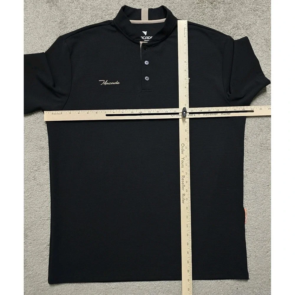 Macade Polo Mens L Black Golf Performance Blade Collar Polo Heath Bomber Shirt